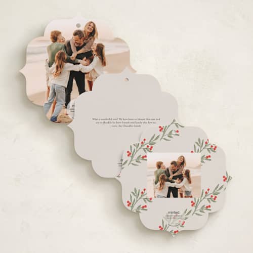 This is a eggnog holiday card ornaments with standard by Elly called flourish wreath printing on recycled smooth signature in ornament
