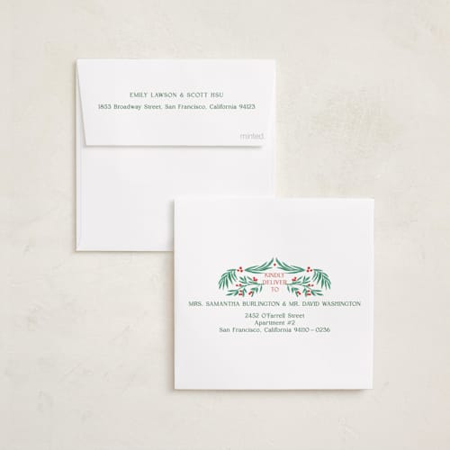 This is a pine holiday card ornaments with standard by Elly called flourish wreath printing on recycled smooth signature in ornament
