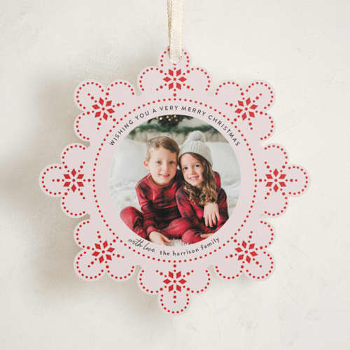 This is a candy cane holiday card ornaments with standard by Kampai Designs called snowflake story printing on recycled smooth signature in ornament
