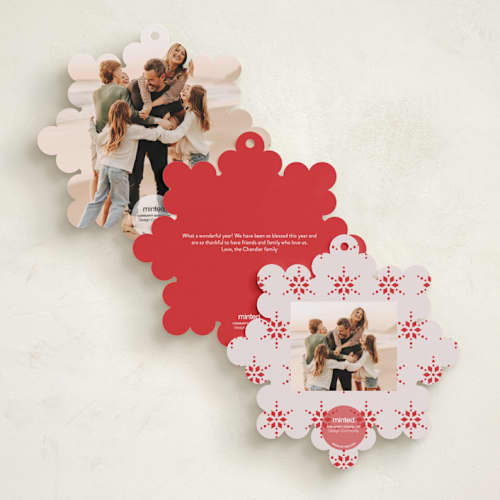 This is a candy cane holiday card ornaments with standard by Kampai Designs called snowflake story printing on recycled smooth signature in ornament