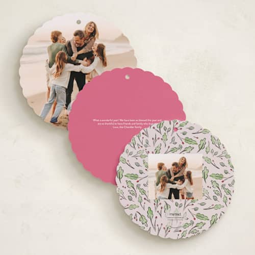 This is a rose holiday card ornaments with standard by Pati Cascino called angel printing on recycled smooth signature in ornament