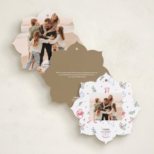 This is a champagne holiday card ornaments with standard by Cass Loh called festive doodles printing on recycled smooth signature in ornament