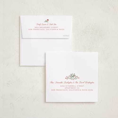 This is a holly holiday card ornaments with standard by Jen Owens called merry round printing on recycled smooth signature in ornament