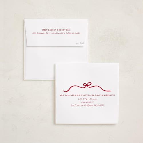 This is a cardinal holiday card ornaments with standard by Kaydi Bishop called bow tied printing on recycled smooth signature in ornament