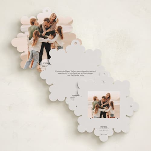 This is a smoke holiday card ornaments with standard by taylorVdesign called joyful square printing on recycled smooth signature in ornament