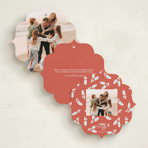 This is a candy cane holiday card ornaments with standard by Brandy Folse called holly frame printing on recycled smooth signature in ornament