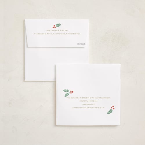 This is a festive holiday card ornaments with standard by Brandy Folse called holly frame printing on recycled smooth signature in ornament