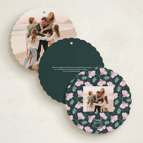 This is a emerald rose holiday card ornaments with standard by Katrina Marquet called joyful wreath printing on recycled smooth signature in ornament