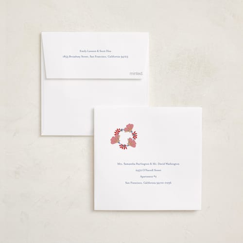 This is a blueberry peach holiday card ornaments with standard by Katrina Marquet called joyful wreath printing on recycled smooth signature in ornament