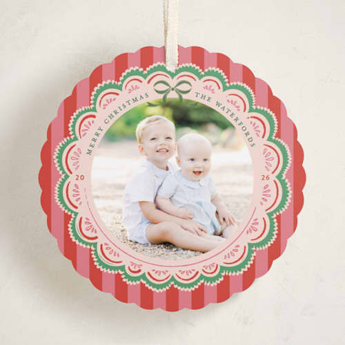 This is a peppermint holiday card ornaments with standard by Mansi Verma called festive folk printing on recycled smooth signature in ornament