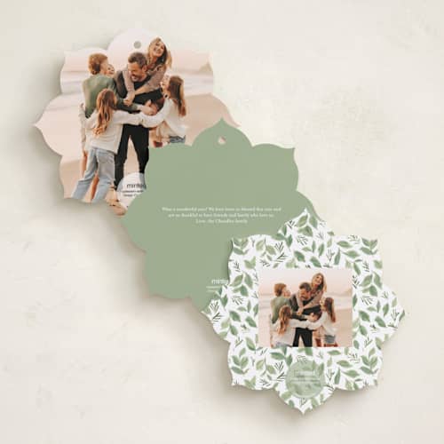 This is a wintermint holiday card ornaments with standard by Everett Paper Goods called wreath of doves printing on recycled smooth signature in ornament