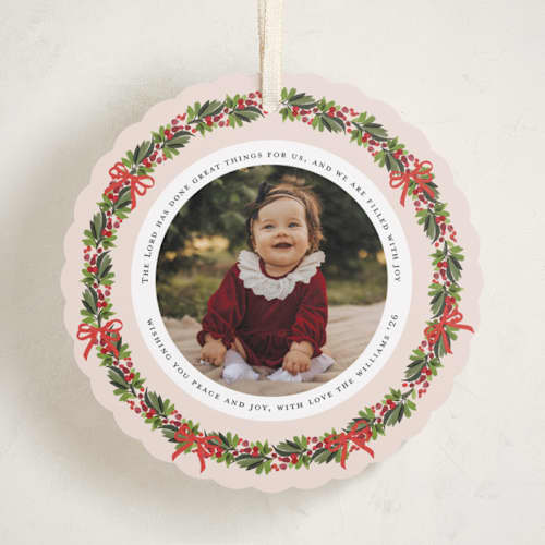 This is a blush holiday card ornaments with standard by Sherley Ferreira called christmas ornament printing on recycled smooth signature in ornament