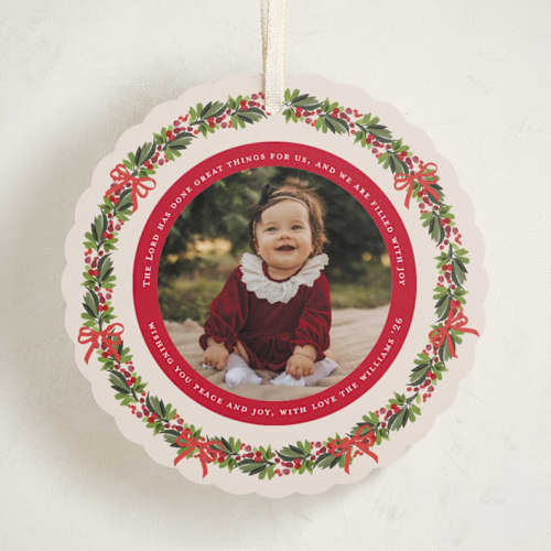 This is a crimson holiday card ornaments with standard by Sherley Ferreira called christmas ornament printing on recycled smooth signature in ornament