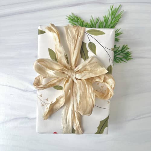 This is a natural holiday decorations by Honey Silks Co called eggnog sari silk ribbon - 10 yards in standard
