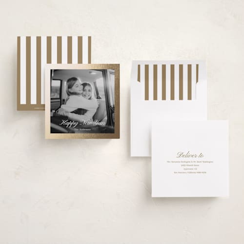 This is a starlight foil pressed holiday cards with foil pressed by Cass Loh called luxe frame printing on recycled smooth signature in square