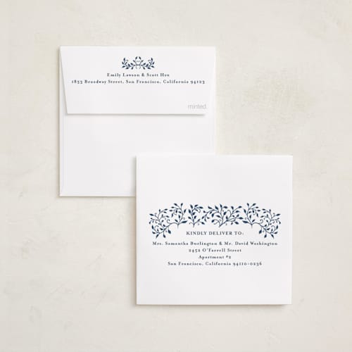 This is a navy foil pressed holiday cards with foil pressed by Tamara Hilje called laurel printing on recycled smooth signature in square