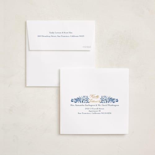 This is a porcelain foil pressed holiday cards with foil pressed by Elly called a peaceful winter printing on recycled smooth signature in square