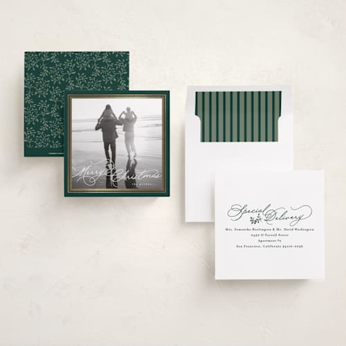 This is a forest foil pressed holiday cards with foil pressed by Tamara Hilje called goldie printing on recycled smooth signature in square