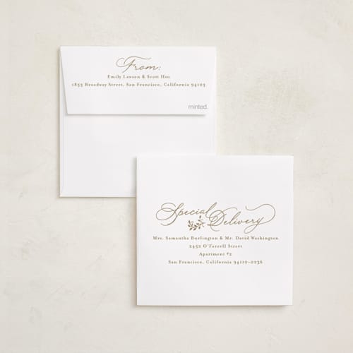 This is a snow foil pressed holiday cards with foil pressed by Tamara Hilje called goldie printing on recycled smooth signature in square