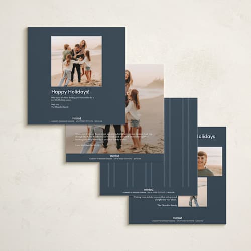 This is a navy foil pressed holiday cards with foil pressed by Dana Duricekova called minimal lines printing on recycled smooth signature in square