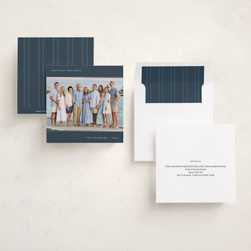 This is a navy foil pressed holiday cards with foil pressed by Dana Duricekova called minimal lines printing on recycled smooth signature in square