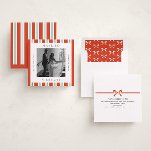 This is a peppermint foil pressed holiday cards with foil pressed by Yuliya Evseeva called holiday rhythm printing on recycled smooth signature in square
