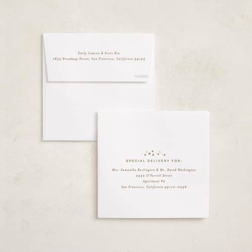 This is a almond foil pressed holiday cards with foil pressed by Bethan called minimal duo printing on recycled smooth signature in square