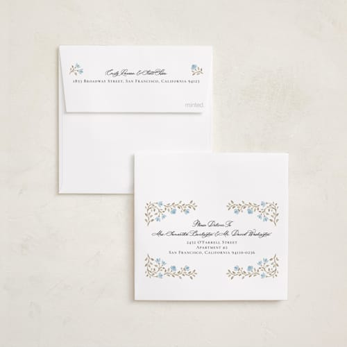 This is a bluebell foil pressed holiday cards with foil pressed by Anna Black called floral cascade printing on recycled smooth signature in square