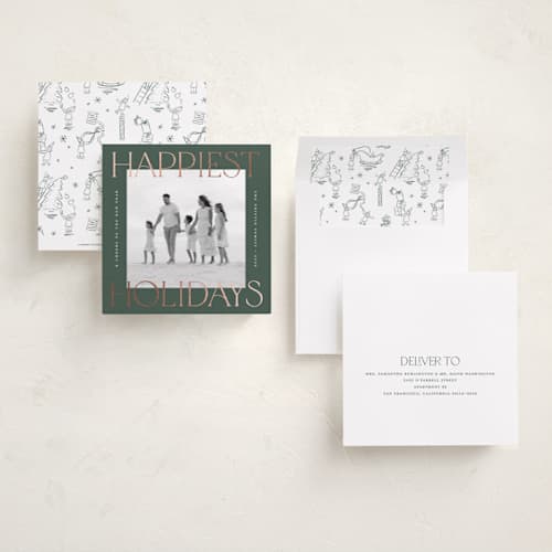 This is a fir foil pressed holiday cards with foil pressed by Pink House Press called equilateral printing on recycled smooth signature in square