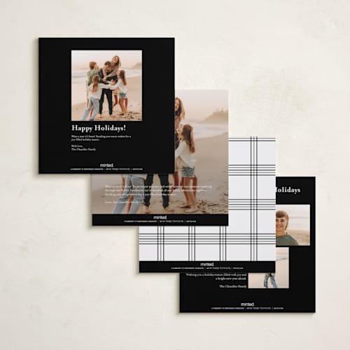 This is a ink foil pressed holiday cards with foil pressed by Blustery August called plaid frame printing on recycled smooth signature in square