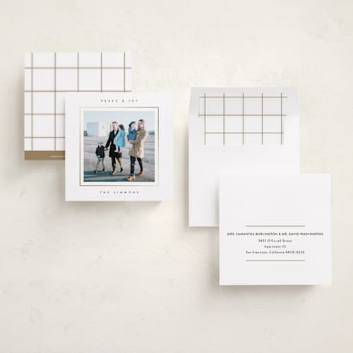 This is a starlight foil pressed holiday cards with foil pressed by Lucrecia Caporale called minimal border printing on recycled smooth signature in square