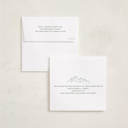 This is a spruce foil pressed holiday cards with foil pressed by Gwen Bedat called top of the mountain printing on recycled smooth signature in square