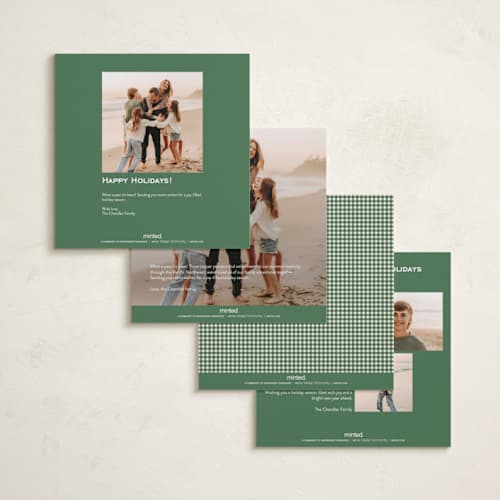 This is a candy foil pressed holiday cards with foil pressed by Erin German called gingham fun printing on recycled smooth signature in square