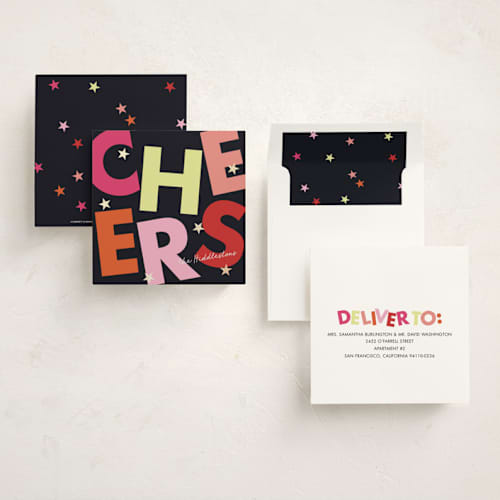 This is a bubblegum foil pressed holiday cards with foil pressed by Morgan Kendall called disco printing on signature in square