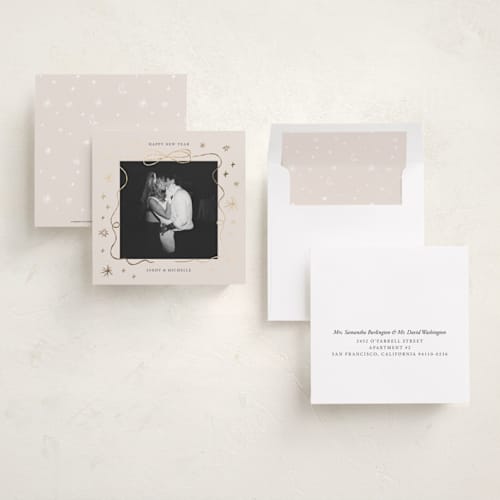 This is a clay foil pressed holiday cards with foil pressed by Kartika Paramita called popz border printing on recycled smooth signature in square