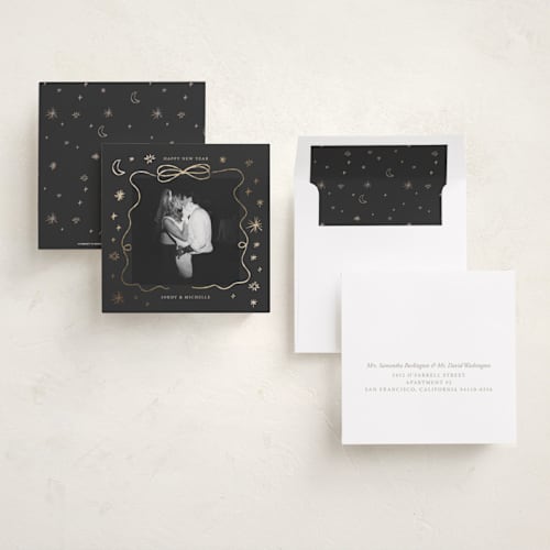 This is a iron foil pressed holiday cards with foil pressed by Kartika Paramita called popz border printing on recycled smooth signature in square