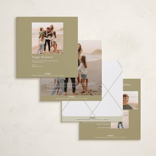 This is a champagne foil pressed holiday cards with foil pressed by Angela Thompson called gilded type printing on recycled smooth signature in square
