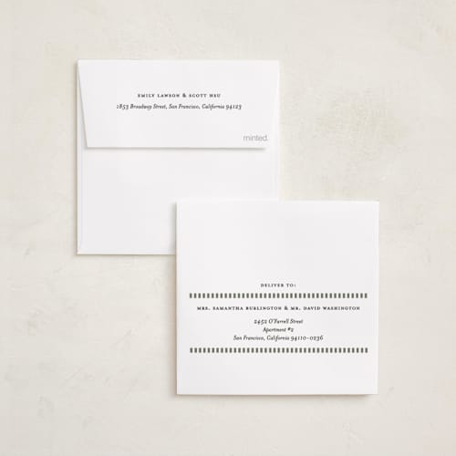 This is a sage green foil pressed holiday cards with foil pressed by Lucrecia Caporale called striped frame printing on recycled smooth signature in square