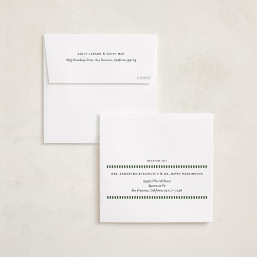 This is a pine needle foil pressed holiday cards with foil pressed by Lucrecia Caporale called striped frame printing on recycled smooth signature in square