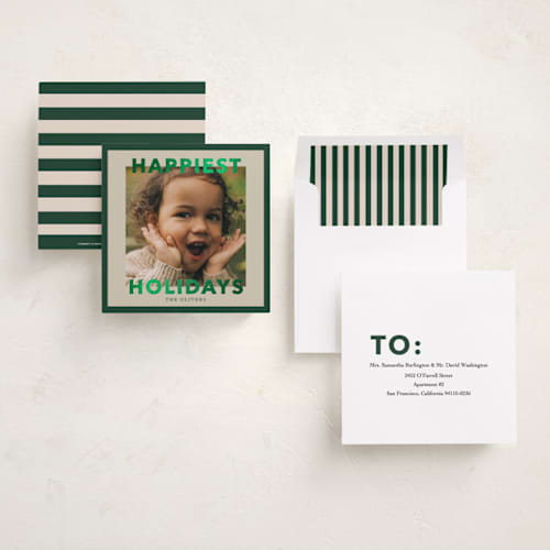 This is a juniper foil pressed holiday cards with foil pressed by Angela Thompson called bright border printing on recycled smooth signature in square