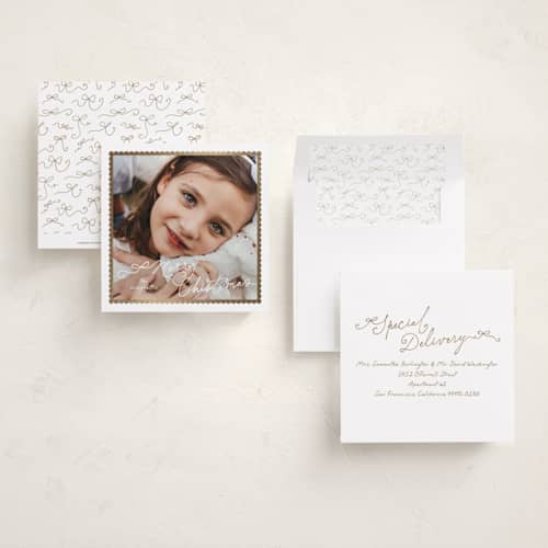 This is a snow foil pressed holiday cards with foil pressed by Tamara Hilje called scallops printing on recycled smooth signature in square