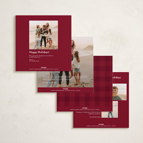 This is a cranberry foil pressed holiday cards with foil pressed by Brooke Chandler called gilt square printing on recycled smooth signature in square