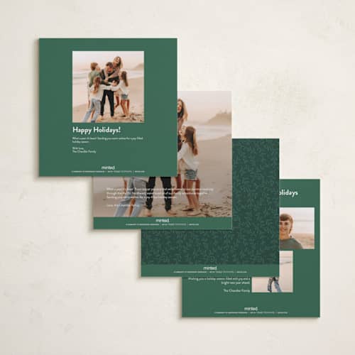 This is a evergreen foil pressed holiday cards with foil pressed by Leia Matt called wavy stamp printing on recycled smooth signature in square
