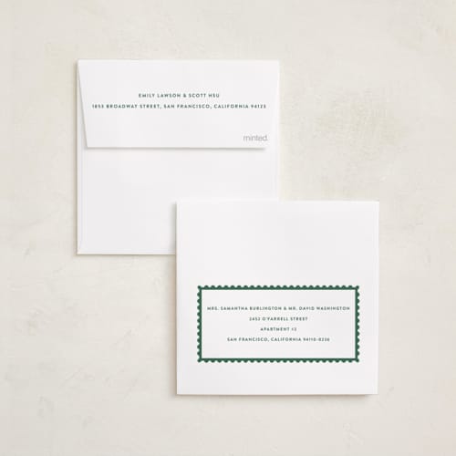 This is a evergreen foil pressed holiday cards with foil pressed by Leia Matt called wavy stamp printing on recycled smooth signature in square