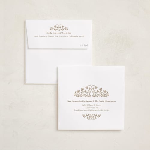 This is a vanilla foil pressed holiday cards with foil pressed by Anna Black called leafy pattern printing on recycled smooth signature in square