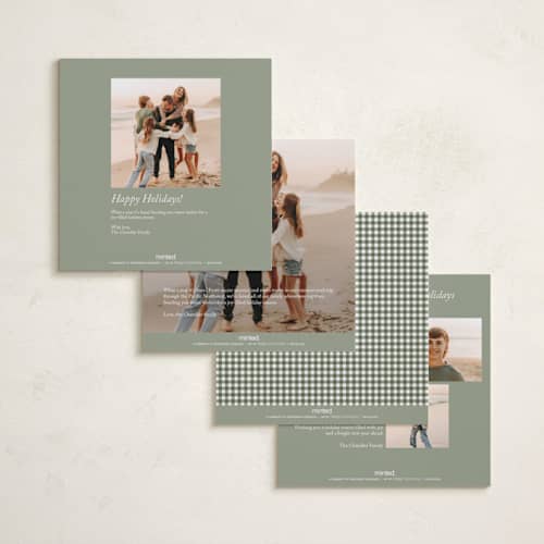 This is a pine foil pressed holiday cards with foil pressed by Angela Garrick called gingham and foil printing on recycled smooth signature in square
