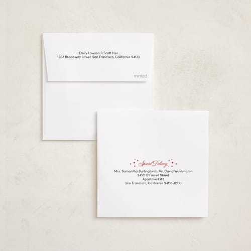 This is a champagne foil pressed holiday cards with foil pressed by Ilene Guy called ny cheers printing on recycled smooth signature in square