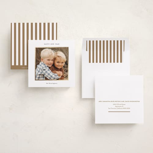 This is a vanilla foil pressed holiday cards with foil pressed by Lucrecia Caporale called minimal frame printing on recycled smooth signature in square