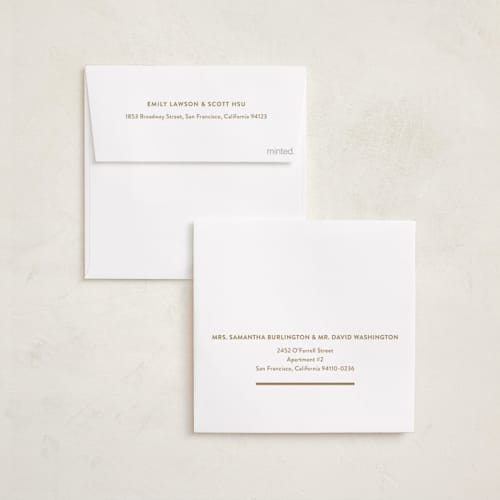 This is a vanilla foil pressed holiday cards with foil pressed by Lucrecia Caporale called minimal frame printing on recycled smooth signature in square
