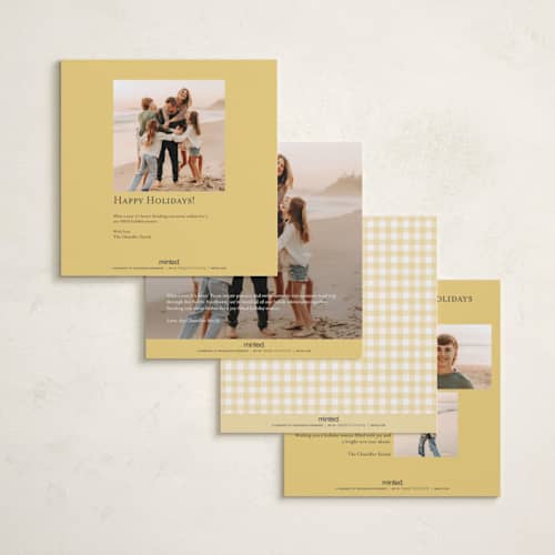 This is a cornucopia foil pressed holiday cards with foil pressed by Lucrecia Caporale called gingham frame printing on recycled smooth signature in square